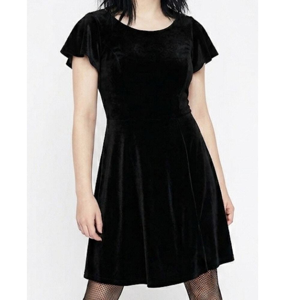 NEW London Times Black Velvet Short Flutter Sleeves Dress 12
